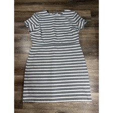 Old Navy Dress XXL Grey White Striped Knit Sheath Dress Short Sleeve