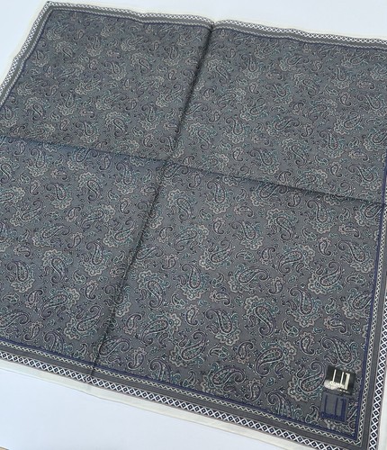 MEN HANDKERCHIEF VINTAGE DUNHILL BLUE PAISLEYS COTTON POCKET ART SQUARE 19” - Picture 6 of 8