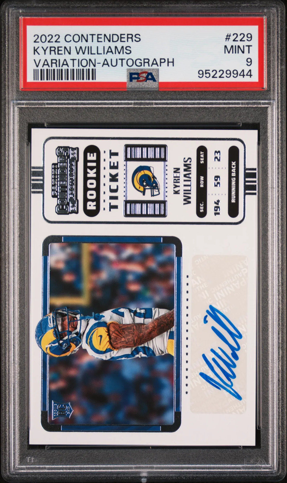 2022 Panini Contenders Kyren Williams #229 Variation Autograph PSA 9