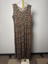 Equation Vintage 100% Rayon Floral Print Button Front Sleeveless Midi Dress Sz M