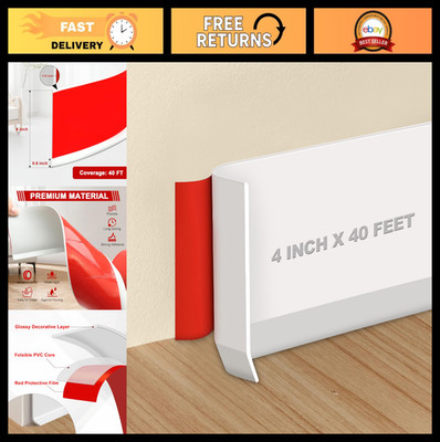 Flexible Self-Adhesive Baseboard Trim 4'' x 40ft, Peel & Stick Rubber Wall Moldin