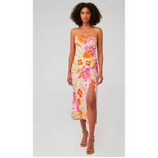 new.ASTR The Label Gabriella Floral Midi Dress Orange Purple Multi Linen