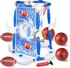 Pool Basketball Hoop, Floating Poolside Basketball Ring Game Football for Kids A