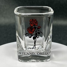 Portland Oregon Rose City Souvenir Shot Glass Clear Square Heavy Base 2oz