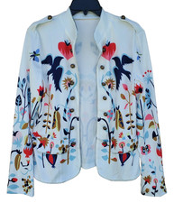 Women's Casual Open Front Blazer Stand Collar Long Sleeve Buttons Printed Bomber