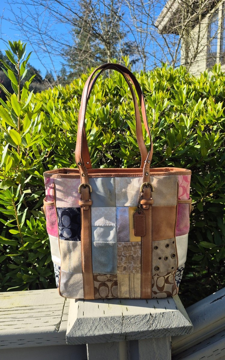 Vintage Coach Holiday Patchwork Gallery Tote Multi-Color B06Q