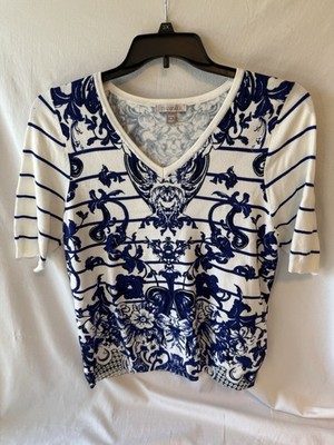 Roz & Ali Women s Lightweight Knit Blouse 1X Costal Navy 19 Armpit-AP 24  Long