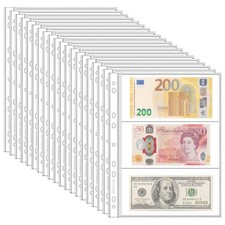 20 Sheets Currency Pages for Paper 20 Sheets 3 Pockets/Sheet , Transparent