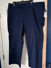Chaps Women Navy Classic Fit Flat Front Stretch Straight Leg Dress Pants 20W