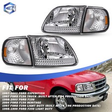 For 1997-2003 Ford F150 97-02 Expedition Chrome Amber Corner Headlights Pair