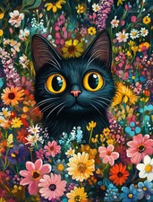 Black Cat Diamond Art Kits for Adults, Flowers Diamond Painting Kits for Adults