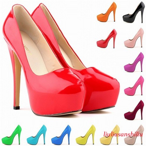 Sexy High Platform Party Shoes Women Patent Leather High Heels Shallow Shoes