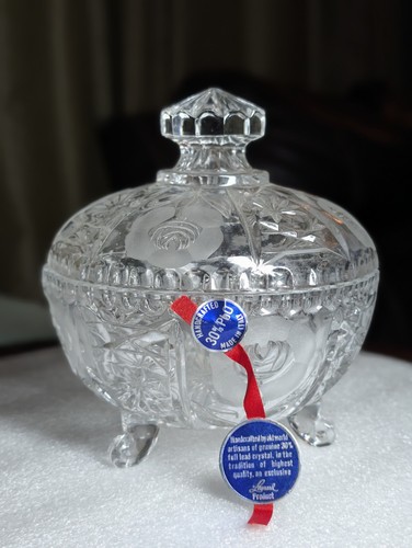 Leonard Vintage 30% Full Lead Handcrafted Crystal Lidded Candy Dish Italy - Picture 5 of 21