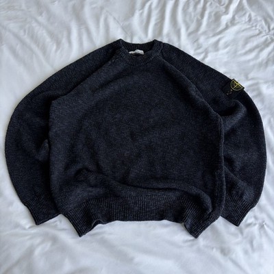 Stone Island Virgin Wool Cotton Melange Navy Sweater Mens Large AUTHENTIC
