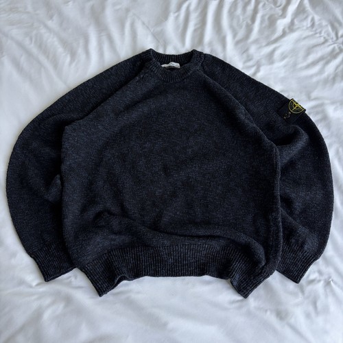 Maglione Stone Island lana vergine cotone melange blu navy uomo grande AUTENTICO