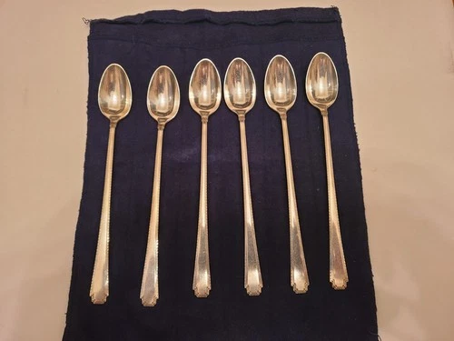 Sterling Silver Rhythm by Wallace Iced Tea Spoon 7 5/8" Antique Silverware Set 6