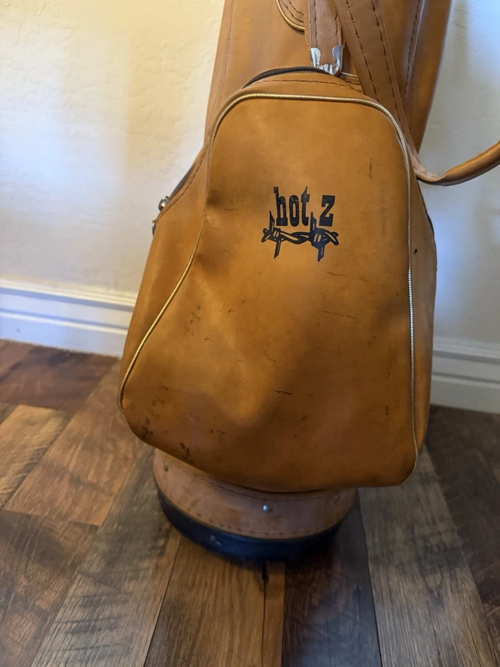 Bolso de golf/bolso de carrito/capucha vintage Hot Z de cuero marrón sintético, cubiertas de palos con palos Foto 2 de 4