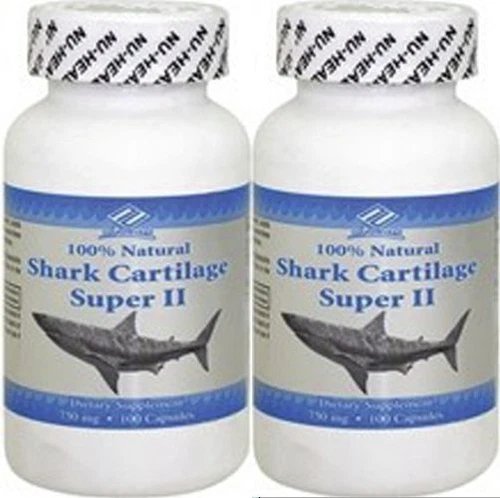 2 bottles %100 Natural Shark Cartilage, 750mg, 100caps x2=200caps