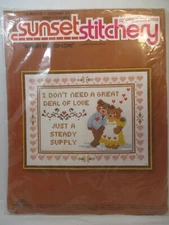 Sunset Stitchery Counted Cross Stitch A Great Deal of Love Vintage 1981 Unopened