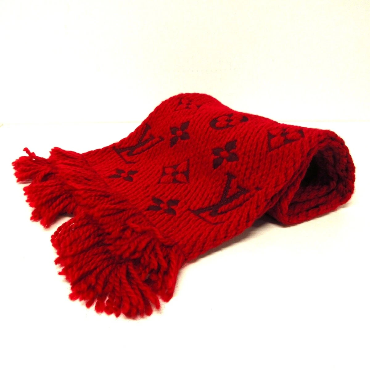Auth LOUIS VUITTON Echarpe Logomania M72432 Ruby - Scarf 94 Wool 