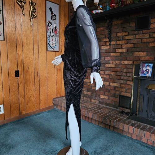 Vtg 80s Goth Vampire Crushed Stretch Velvet Wiggle Cocktail Balloon Slv Dress M - Picture 5 of 10