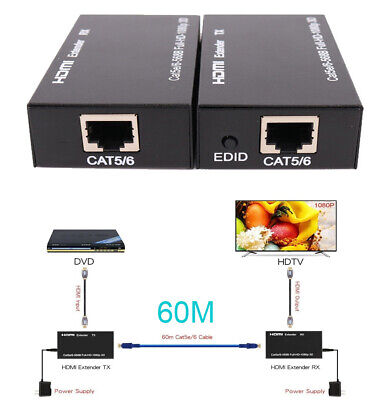60M HDMI Extender Extension Over RJ45 Cat 5E CAT6 Ethernet Lan Cable 1080P  3D TV
