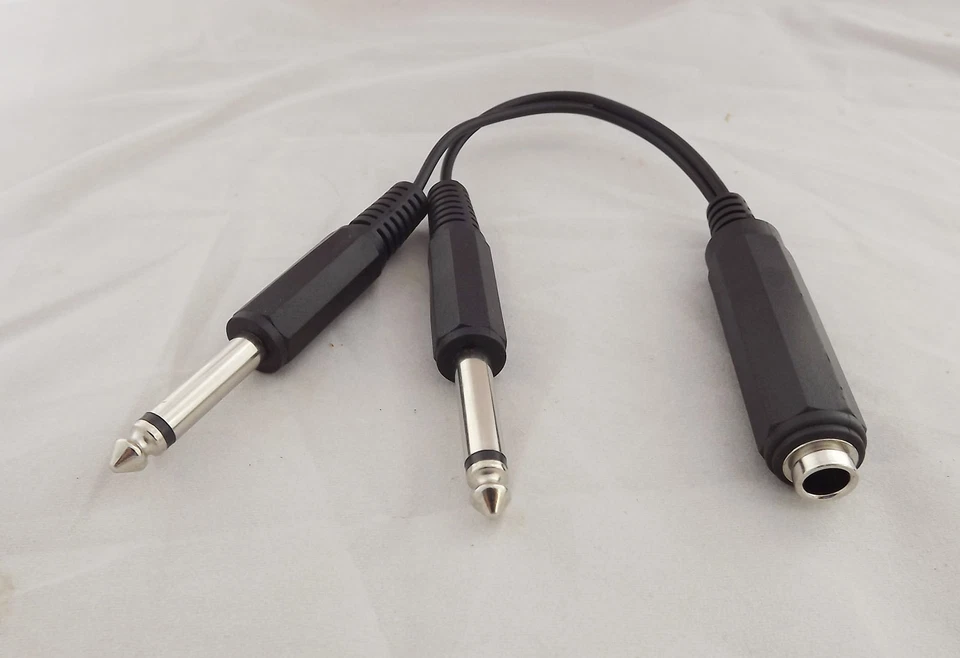 10 cables de audio estéreo hembra mono macho a 6,35 mm 1/4" negros de 2 x 6,35 mm Foto 3 de 4