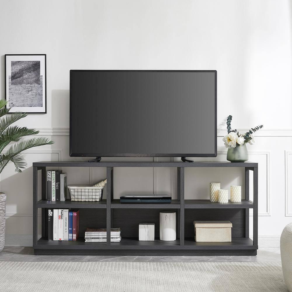 Meyer+Cross TV Stand 28" x 68" x 15.75" MDF Wood 4-Shelves Charcoal Gray Finish