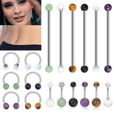14G Stone Ball Belly Button Rings Nose Ring Industrial Barbell Mix Piercing- ONE