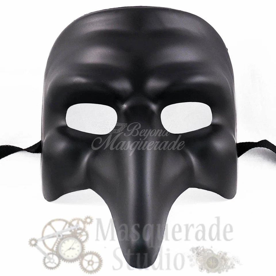 Men's Venetian Zanni Nasone Grezzo Short Nose Costume Masquerade Mask [Black] - Image 2 of 4