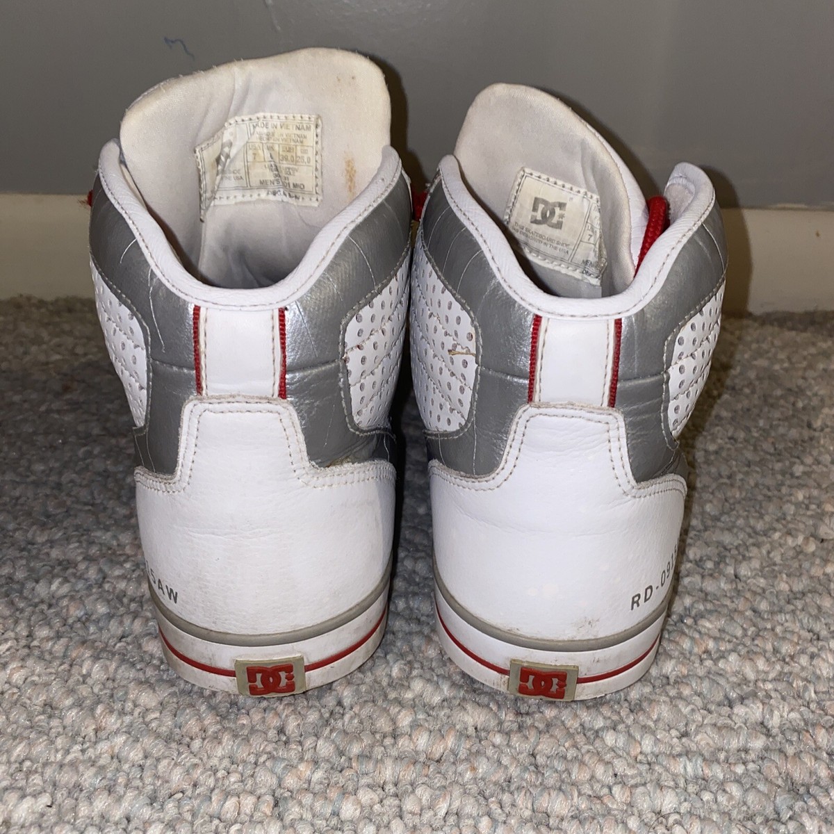 DC Shoes Rob Dyrdek Men Size 8.5 Skate Hightop White Red Leather