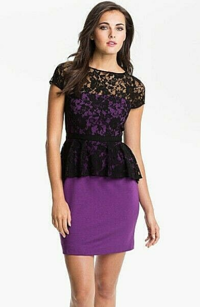chinese dress ladies Lace Front Pencil Peplum Dress Black/Purple – Icecoolfashion main image 0