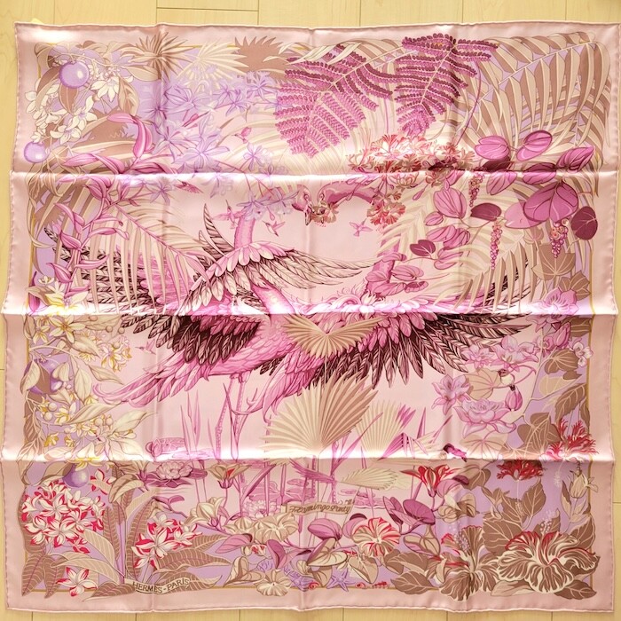 Hermes Scarf Carre 90 Stole Flamingo Party Parma Lilac Pink Animal
