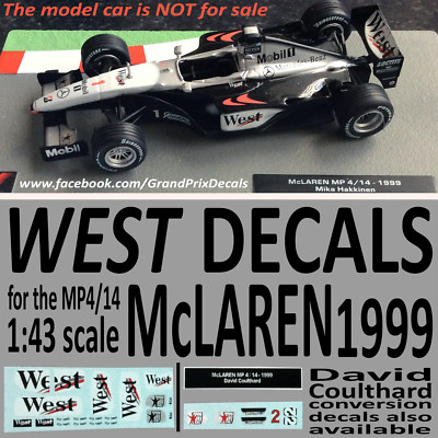 McLaren MP4-14 1999 West DECALS 1:43 Hakkinen Coulthard F1