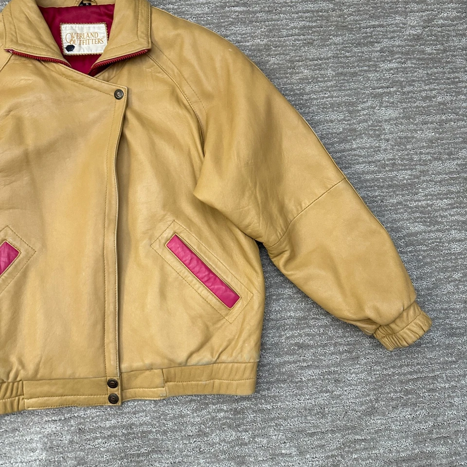 VTG Overland Outfitters Jacket Womens M Tan Pink Western Coastal Cowgirl Leather - Image 4 of 4