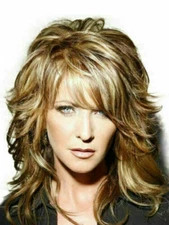 100% Human Hair New Fashio Sexy Medium Brown Mix Blonde Wavy Women’s Full Wigs