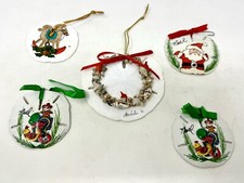 SET OF 5 VINTAGE HAND PAINTED SAND DOLLAR CHRISTMAS TREE ORNAMENTS