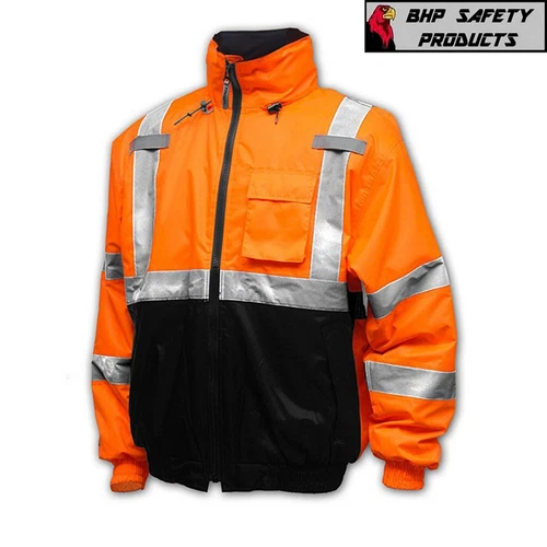 Hi-Vis Insulated Safety Bomber Reflective Jacket Coat HIGH VISIBILITY ORANGE - product listing photo