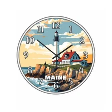 State Of Maine Wall Clock Time Piece Wall Hanging Watercolor Art Retro