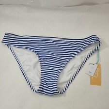 Kona Sol Women's Bikini Bottom Medium Coverage Hipster Blue Stripe Size M 8-10 