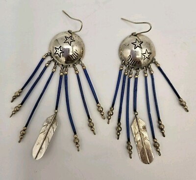 Sterling Silver LHTC 97-98 Native American Blue Quill Wire Earrings