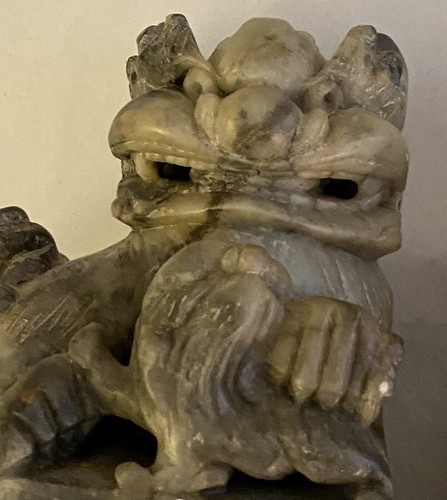 Set Of 2 Foo Dog Vintage Chinese Soapstone Carved Figurine Bookends 7" Heavy - Picture 2 of 15