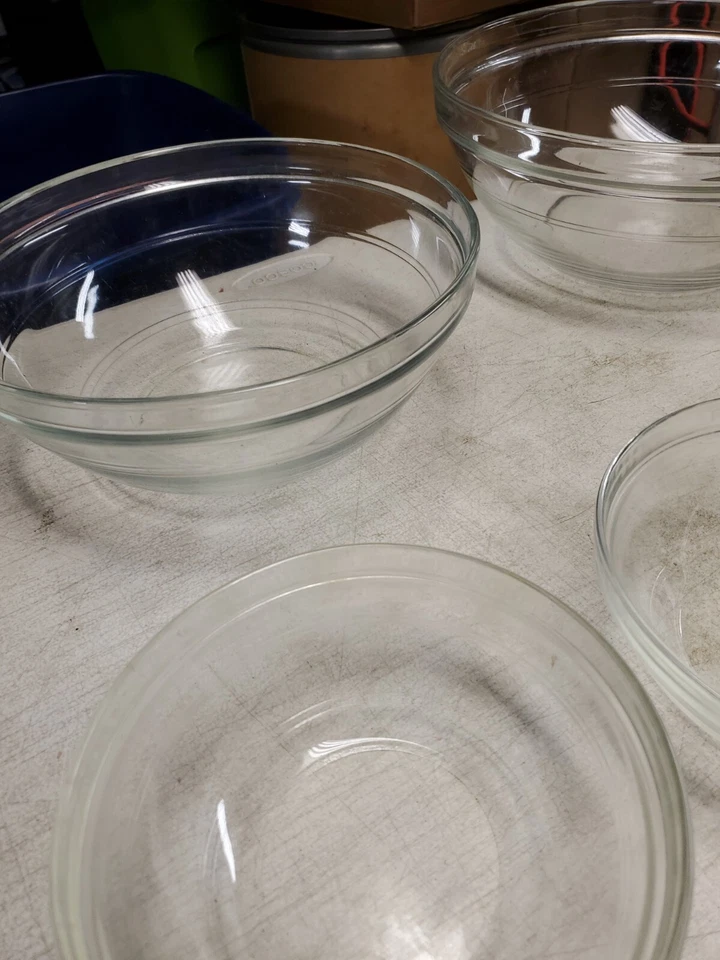 Juego de 6 cuencos mezcladores de vidrio transparente de Duralex Francia Foto 3 de 4