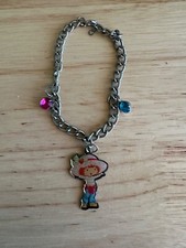 Strawberry Shortcake Bracelet Vintage 1980s Charm Rare Blue Pink Metal Jewelry