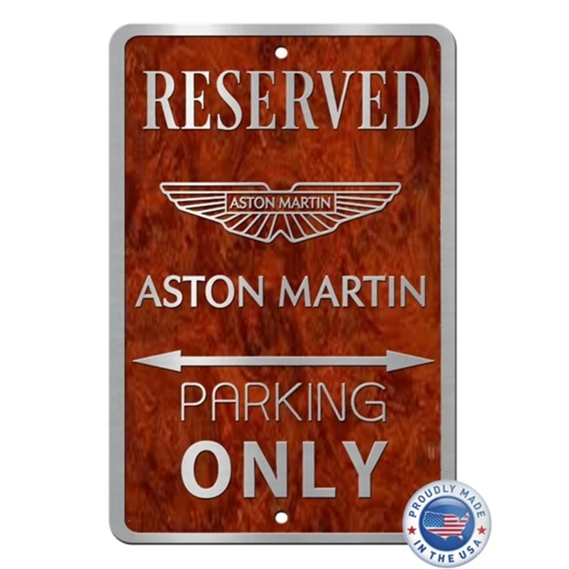 Aston Martin Parking Only Aluminum Sign Simulated Walnut Burlwood 8"x 12" - Picture 1 of 5