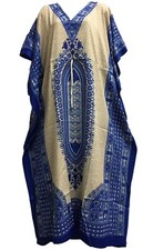 Bohemian Crepe Caftan Cover-Up Hippie African Maxi Lounge Dress 63 Blue