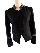 H&M Military Jacket Navy Wool Gold Trim Asymm...