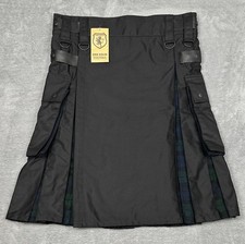 Mens 34 DSS Kilt Black Watch Tartan Cotton Hybrid Utility Leather Strap NEW