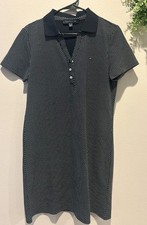 Tommy Hilfiger Dress Large Poke A Dot Blue with White, Polo Collar, Classic