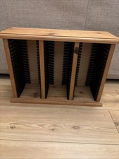 Vintage Solid Pine Wood CD Storage Rack Triple Free Standing Tower Holds 60 CDs